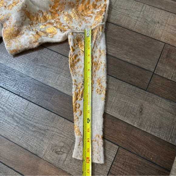 Pilcro Beige Cashmere Cropped Sweater with Gold Floral Accents - Picture 10 of 10